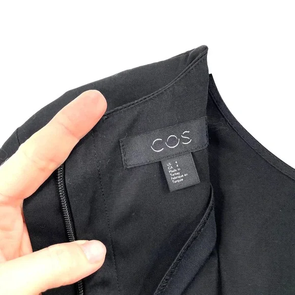 COS puff ruffle sleeve shift dress Sz 4 black - Picture 3 of 11